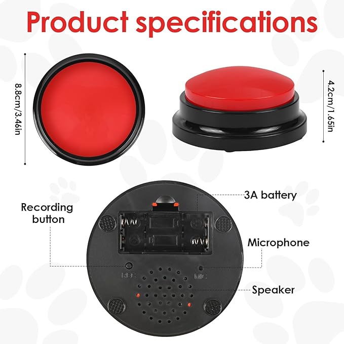 lazycozy® Dog Buttons for Communication - Pack of 6 Talking Buttons with Clear Voice Recording, 30 Seconds, Bright Colors, Easy Press for Pet Training
