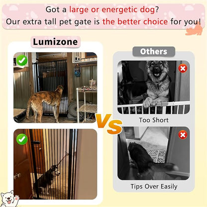 Lumizone Extra Tall Cat Gate 55.12" High Pressure Mounted Extra Wide 2025 New (17 Sizes) 1.37" Gap No Drilling Auto-Close One-Handed Operation Tall Pet Gate for Dogs(White, 55.12" H x 34.25"-38.38" W)