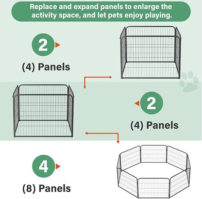 FDW Dog Playpen Kennel - 4 Panels, 24 Inch Height, Indoor/Outdoor Folding Metal Portable Puppy Exercise Pen, Heavy Duty Dog Fence for Yard, Camping - Black