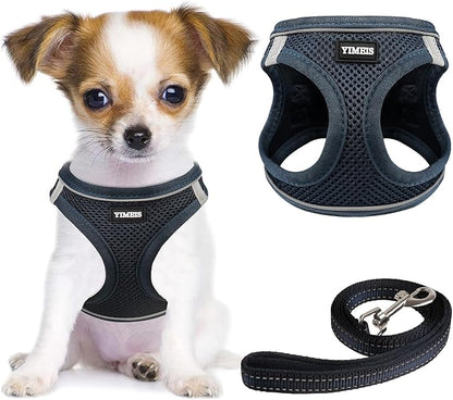 YIMEIS Dog Harness and Leash Set, No Pull Soft Mesh Pet Harness, Reflective Adjustable Puppy Vest for Small Medium Large Dogs, Cats (Navy, Medium (Pack of 1)