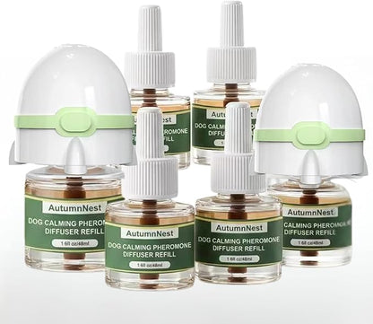 Dog Calming Pheromone Diffuser Kit, Pet Diffuser for Stress Support, Reduces Stress and Promotes Relaxed Behavior, 2 Plug-in & 4 Packs Refill, 120 Day Supply (Non-Toxic, Safe & Inedible), with Light