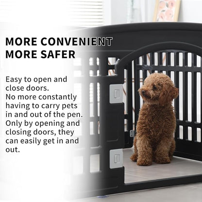 Pet Playpen Foldable Gate for Dogs Heavy Plastic Puppy Exercise Pen Small Pets Fence Puppies Folding Cage 4 Panels for Puppies and Small Dogs House Black (33.5x33.5 Inches)