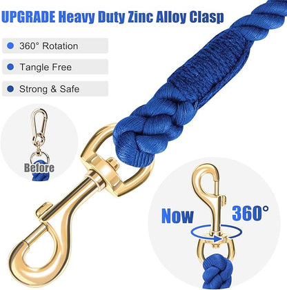 Dog Leash 6 FT Handmade Braided Cotton Rope Leashes for Small Medium and Large Dogs, New Golden Heavy Duty Metal Clasp, Navy Blue