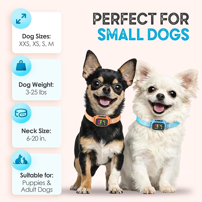 Tiny Bark Collar for Small Dogs 5-15 lbs and Puppies - No Shock Anti Barking Collar - Rechargeable Smart Collar for Dog Training with 7 Sensitivity Levels and 3 Beep&Vibration Modes (Pure Blue)
