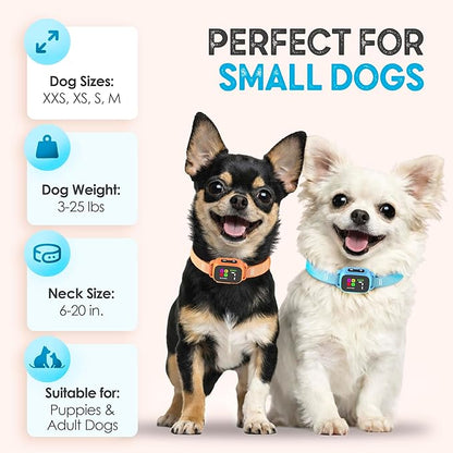 Tiny Bark Collar for Small Dogs 5-15 lbs and Puppies - No Shock Anti Barking Collar - Rechargeable Smart Collar for Dog Training with 7 Sensitivity Levels and 3 Beep&Vibration Modes (Pure Blue)