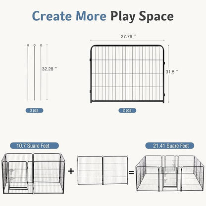 DUMOS Dog Playpen Indoor, Metal 32 Inch 2 Panels Foldable Pet Fence with Door, Outdoor Small Medium Large Dog Puppy Portable Exercise Play Pen for RV Camping, Trips, Play Yard