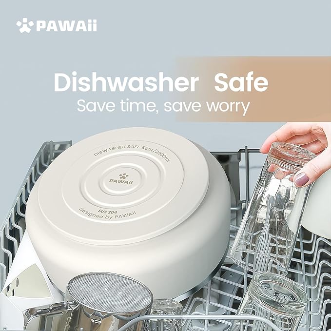 Pawaii Dog Bowl, 68 oz Double-Wall Stainless Steel Food and Water Bowl, Non-Slip Rubber Base, Dishwasher Safe, ID Tag Included, (1 Pack)