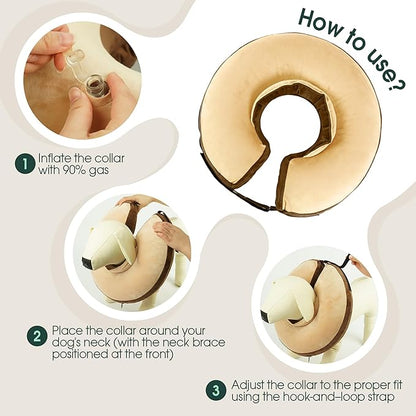Kuoser Inflatable Dog Cone Collar, Soft Dogs Cone Alternative After Surgery, Dog Donut Collar to Stop Licking, Inflatable Puppy Cone Neck Pillow, Comfortable E-Collar for Small Medium Large Dogs, S
