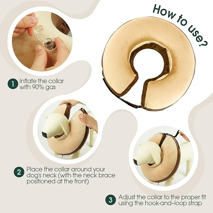Kuoser Inflatable Dog Cone Collar, Soft Dogs Cone Alternative After Surgery, Dog Donut Collar to Stop Licking, Inflatable Puppy Cone Neck Pillow, Comfortable E-Collar for Small Medium Large Dogs, M