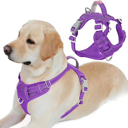 BARKBAY Dog Harness No Pull with ID Tag Pocket - Heavy Duty, Reflective, Easy Control for Large Dogs(Purple,L)