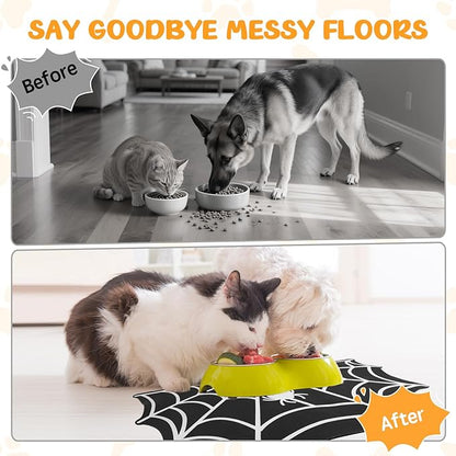 Dog Cat Food & Water Mat, Spider Web Pet Feeding Mat for Floor Non-Slip Waterproof, Super Absorbent Quick Dry Placemat Pet Food Bowl Mat, Halloween Decor, Pets Accessories Indoor (20 * 32 in)