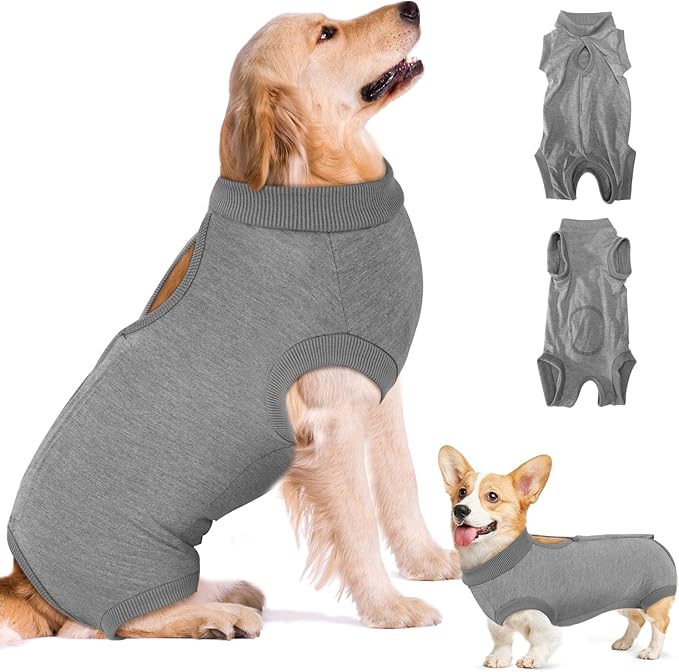SlowTon Dog Surgery Recovery Suit - Soft Recovery Suit for Dogs Female Male, Dog Onesie for Surgery Female After Spay Prevent Licking, Neuter Suit for Male Dogs Surgical Recovery (Grey,L)