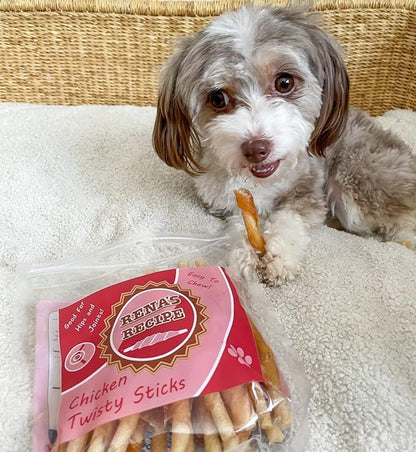 Rena's Recipe Chicken Twisty Sticks (8 oz) Rawhide Free Chicken Wrapped Soft Chews with Glucosamine for Joint Health