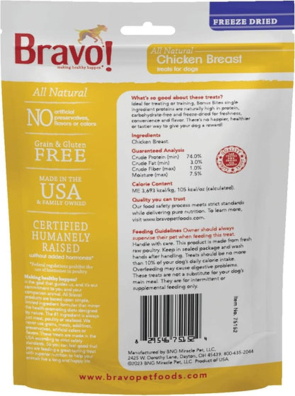 Bravo! Bonus Bites Dog Treats Freeze Dried Chicken Breast - All Natural - Grain Free - 3 oz (Pack of 2)