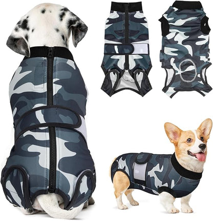 Lukovee Recovery Suit for Dogs, Zipper On Recovery Suit for Female Male Dog, Onesie Abdominal Wounds Cone E-Collar Alternative Prevent Licking Spay Recovery Suit (Camouflage, XL)