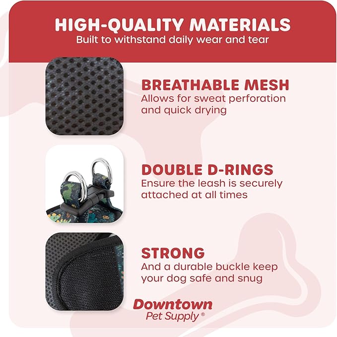 Downtown Pet Supply Step-in Dog Harness – No Pull, Adjustable Padded Mesh with Reflective Trim, Secure Buckle Strap – Comfortable & Breathable Small Dog Harness, XX-Small, Dinosaur