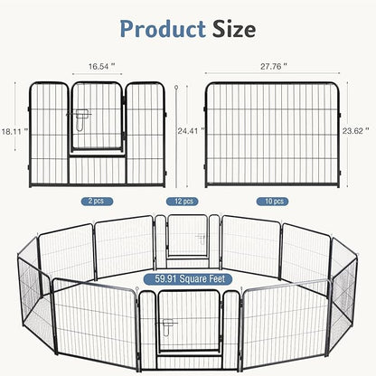 DUMOS Dog Playpen Indoor, Metal 24 Inch 12 Panels Foldable Pet Fence with Door, Outdoor Small Medium Large Dog Puppy Portable Exercise Play Pen for RV Camping, Trips, Play Yard