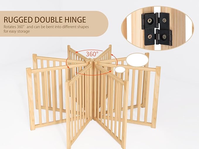 YOCAN Paint-Free Wooden Freestanding Dog Gate, Pet Gate for Indoor Use, Dog Fence for Doorways, Stairs & House, Step-Over Design, Easy to Install-8 Panel 23"