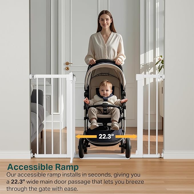 Cumbor 2-Pack Baby & Dog Gates Bundle, 29.7-48" & 30.4-56.8" Extra Wide Safety Gates for Stairs Doorways Hallways, Dual Lock Auto Close Easy Install Pet Gate, White