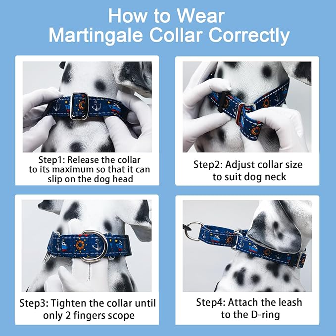 Fidohug Reflective Martingale Collar for Dogs Nylon Training Collar with No Buckle, No Pull Boy Male Dog Collar for Large Dogs（Navy Blue Sailboat，L）