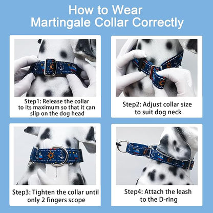 Reflective Martingale Collar for Dogs Nylon Training Collar with No Buckle, No Pull Boy Male Dog Collar for Small Dogs（Navy Blue Sailboat，S）