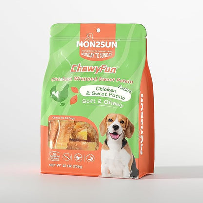 MON2SUN Chicken Wrapped Sweet Potato Dog Treats for All Breeds, Rawhide-Free Soft Chews for Training, No Artificial Colors, 25 oz