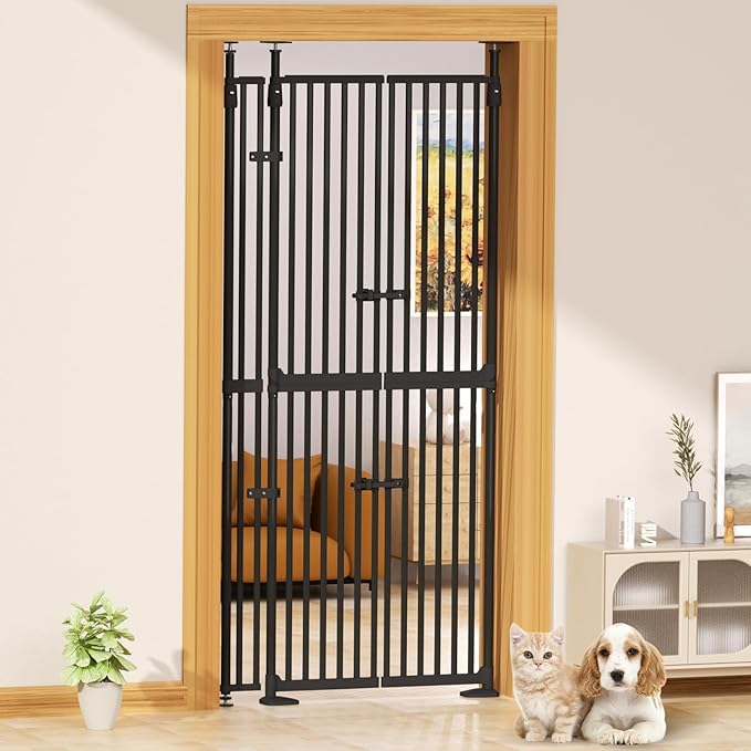 Glaf 74" Extra Tall Cat Gat, 30.31-38.19" Wide Adjustable Cat Door Pressure Mounted Pet Gate with Extra Narrow Gap Auto Close Dog Safety Gate for Doorways, Kitchen,Stairs