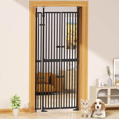 Glaf 74" Extra Tall Cat Gat, 30.31-38.19" Wide Adjustable Cat Door Pressure Mounted Pet Gate with Extra Narrow Gap Auto Close Dog Safety Gate for Doorways, Kitchen,Stairs
