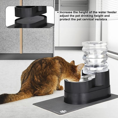 RIZZARI Automatic Cat Water Dispenser: Large 5L Black with Stainless Steel Bowl - Spill-Proof Design - Extra-Wide Elevated Feeder - Eases Drinking for Senior Dogs with Joint/Spine Issues - Home Use