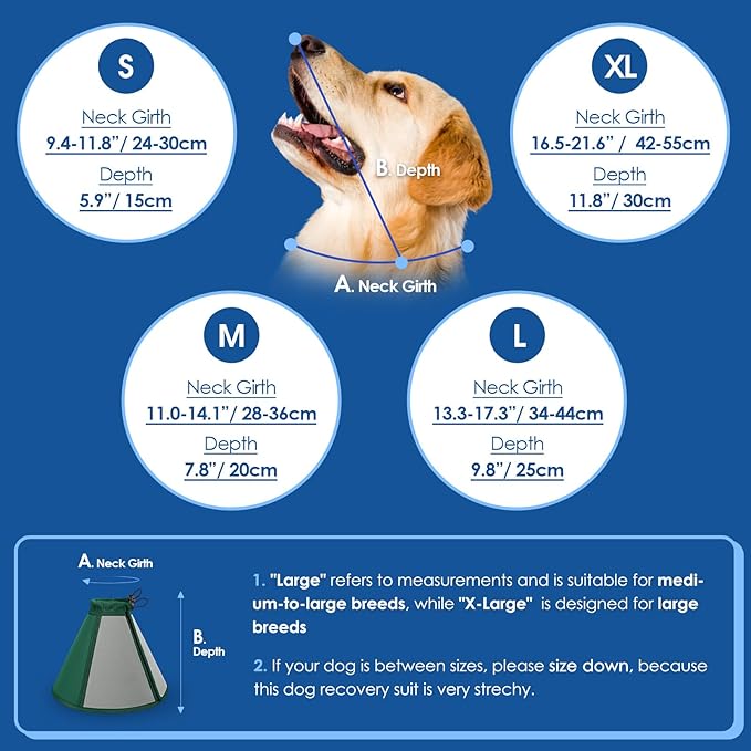 SUNFURA Dog Cone, Soft Dog Cones for Large Dogs After Surgery, Adjustable Cone for Dogs to Stop Licking, Pet E-Collar Alternative for Wound Healing, Green Large