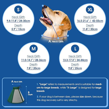 SUNFURA Dog Cones for Large Dogs, Soft Dog Cone to Stop Licking, Adjustable Cone for Dogs After Surgery, Pet Cone Collar Alternative for Wound Healing, Green X-Large