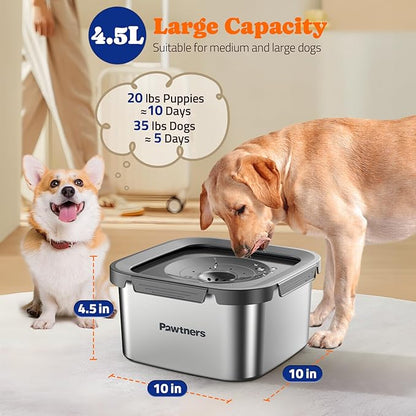 Pawtners Dog Water Bowl No Spill, 152oz/4.5L Stainless Steel Dog Floating Bowl, Slow Water Bowl for Dog with Filter, Non-Slip Base, No Splash Water Bowl for Medium Large Messy Drinkers Grey