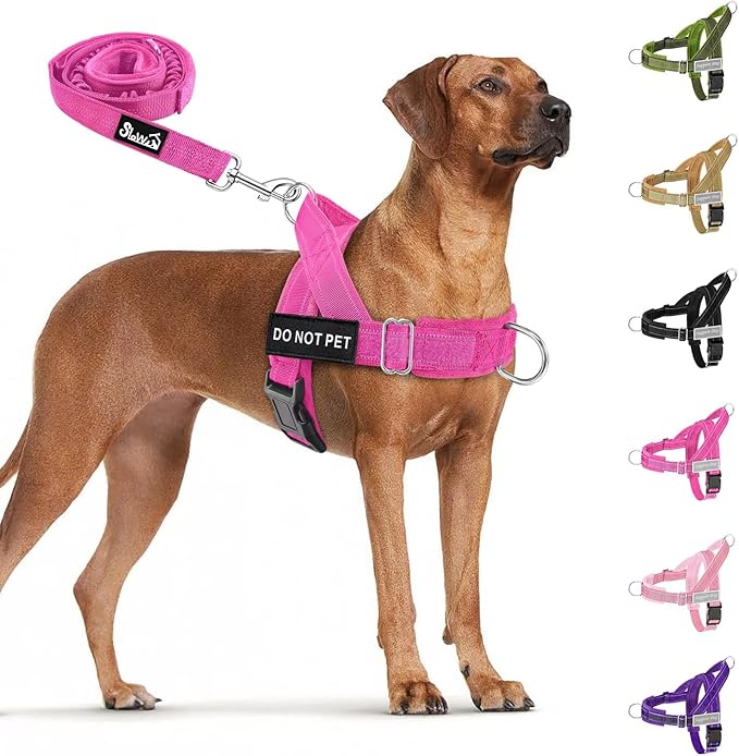 SlowTon No Pull Dog Harness - Heavy Duty Dog Harness and Leash Set for Medium Large Dogs, Reflective Tactical Harness with Soft Padded and Front Clip for Easy Walk and Training （FU, M