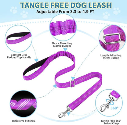 Lukovee No Pull Dog Harness and Leash Set, Soft Padded Small Dog Harness, Neck & Chest Adjustable Reflective Vest Puppy Harness with 4ft Lightweight Anti-Twist Dog Leash for Small Dogs (XS, Purple)