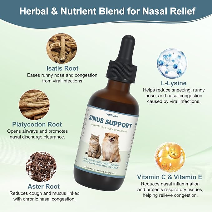Nasal Health Support Drops for Cats & Dogs, Pet Sinus & Respiratory Comfort Supplement, Helps Maintain Clear Breathing, Supports Seasonal Wellness & Immune Function