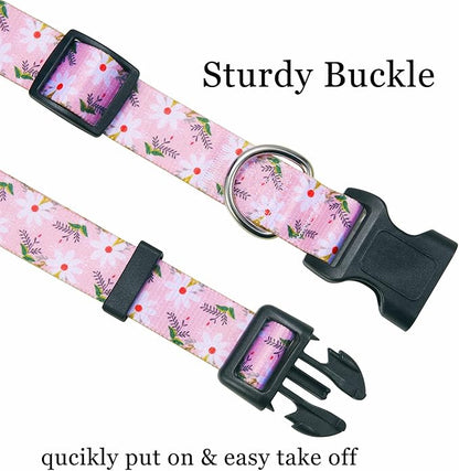 Mihqy Dog Collar with Bohemia Floral Tribal Geometric Patterns - Soft Ethnic Style Collar Adjustable for Small Medium Large Dogs (Pink White Flower,XS)