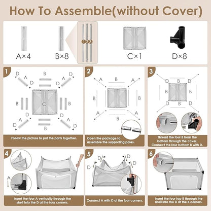 EHEYCIGA 42x42x26 Inches Puppy Playpen Without Top Cover for Dogs & Cats Indoor or Outdoor - Dog Playpen with Door, Dog Fence for Small Animal with Heavy-Duty Oxford & Steel Frame, Sliver Grey