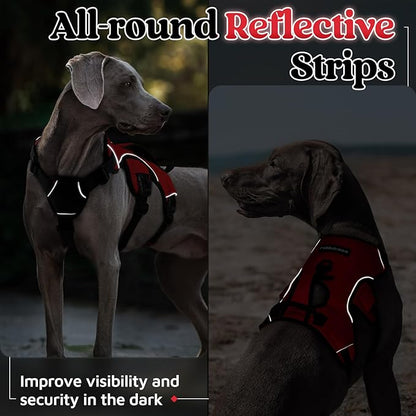 rabbitgoo Escape Proof Dog Harness, Soft Padded Full Body Pet Harness, Reflective Adjustable No Pull Vest with Lift Handle and Leash Clip for Large Dogs Walking Hiking Training, L, Red