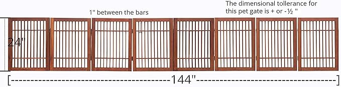 Urnporium Freestanding Wooden Dog Gate Foldable Indoor Pet Gate No Drill Expandable Barrier for Doorways Stairs Hallways Portable Wood Fence for Small Dogs & Puppies (Brown Pet Gate, 8 Panel 24" Tall)
