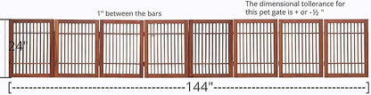 Urnporium Freestanding Wooden Dog Gate Foldable Indoor Pet Gate No Drill Expandable Barrier for Doorways Stairs Hallways Portable Wood Fence for Small Dogs & Puppies (Brown Pet Gate, 8 Panel 24" Tall)