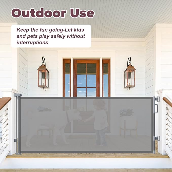 76" Retractable Baby Gates Extra Wide, Mesh Long Dog Gate for Wide Openings, Indoor Outdoor Stair Gate for Doorways Hallways Deck Porch, Child Pet Safety Essentials for Home, Grey
