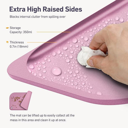 Silicone Pet Feeding Mat with Metal Ring, Waterproof, 23x15 in, Pet Feeding Mats, Raised Edges to Prevent Spills, Dogs and Cats Placement Tray to Stop Food and Water Bowl Messes (Pink, 23x15 in)