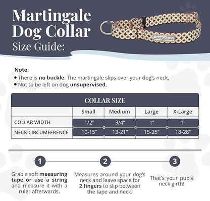 Lucky Love Dog Martingale Dog Collar - Adjustable, No-Slip, Durable, & Soft Webbing Collar for Male and Female Dogs Ideal for Training & Walking - in Unique Pongo Pattern, Medium Size