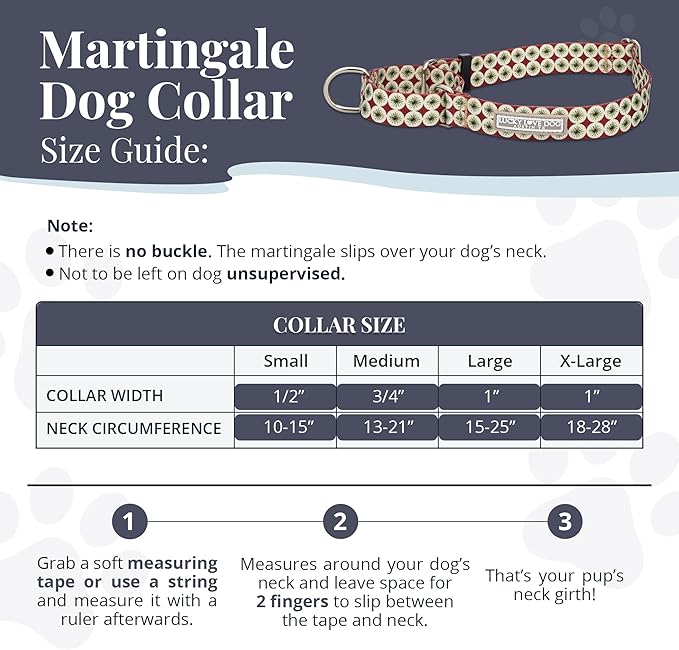 Lucky Love Dog Martingale Dog Collar - Adjustable, No-Slip, Durable, & Soft Webbing Collar for Male and Female Dogs Ideal for Training & Walking - in Unique Pongo Pattern, Large Size