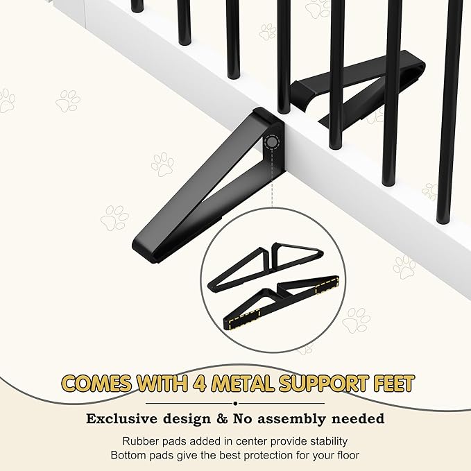 PUPETPO Freestanding Pet Gates with Walk Through Door, Dog Indoor Fence, Dog Gate for The House, Stairs, Extra Wide Pet Gate, Support Feet Included, 120 Inch Wide, 6 Panels 24" Tall, White & Black