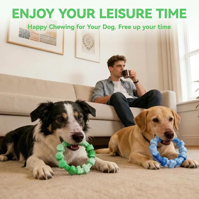 BoYoYo Dog Toys for Aggressive Chewers, 2 Pack Indestructible Dog Toys for Large Breed, Durable Chew Toy for Dogs to Keep Them Busy, Ring Toy for Trainging & Cleaning Teeth, Milk Flavored