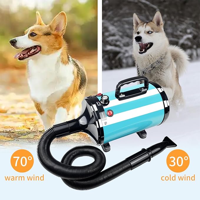 High Velocity Professional Dog Grooming Dryer,Adjustable Temperature and Speed Hair Dryer for Pets with 4 Nozzles