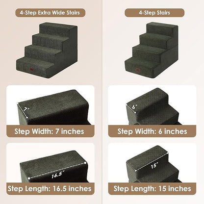 EHEYCIGA Dog Stairs for Bed 20" H, 4-Step Extra Wide Dog Steps for High Bed, Pet Steps for Small Dogs and Cats, Non-Slip Balanced Pet Ramp Indoor, Military Green