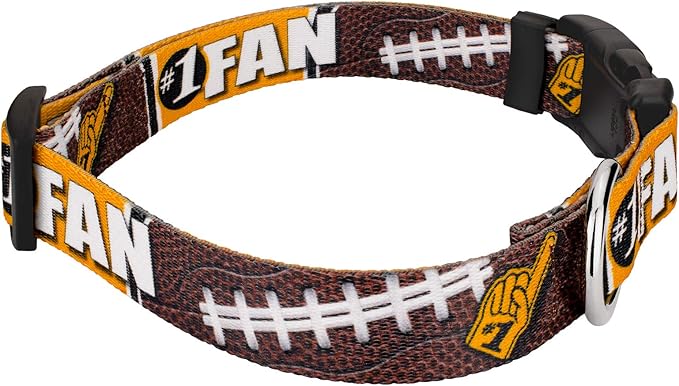 Country Brook Petz - Deluxe Black and Gold Football Fan Dog Collar and Leash - Sports and Athletics Collection Featuring Spirited Designs (5/8 Inch, Small)