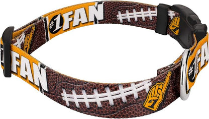 Country Brook Petz - Deluxe Black and Gold Football Fan Dog Collar and Leash - Sports and Athletics Collection Featuring Spirited Designs (5/8 Inch, Small)